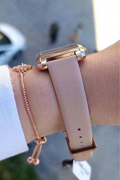 Daniel Klein Powder Leather Strap Rose Gold Rectangular Case Women's Wrist Watch with Rhinestone Bracelet Gift