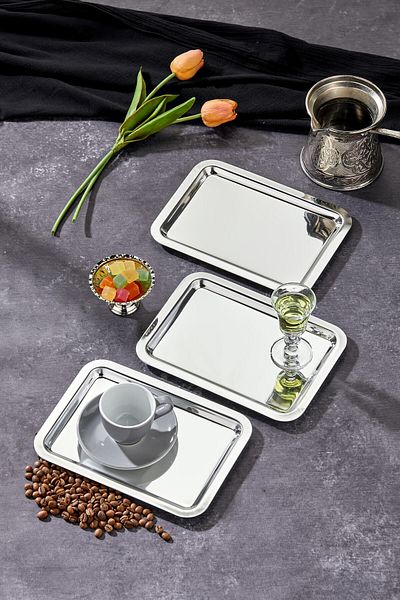Milenay Elegante Noir Series Chrome Presentation Tray, Promise Engagement Tray, 22X16Cm, Avant-Garde Design, 3 Pieces