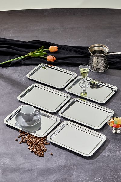 Milenay Elegante Noir Series Chrome Presentation Tray, Promise Engagement Tray, 22X16Cm, Avant-Garde Design, 6 Pieces