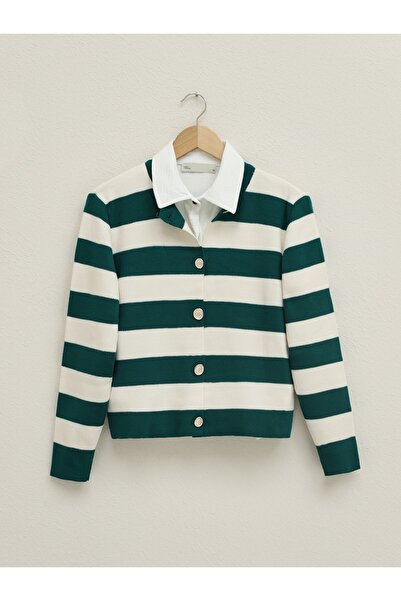 HİJABAYA Πλεκτή ζακέτα με ψηλό γιακά με ριγέ κουμπιά