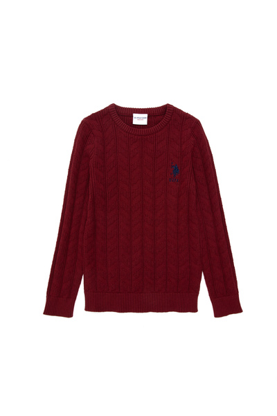 U.S. Polo Assn. Erkek Çocuk Bordo Basic Bisiklet Yaka Kazak 50293551-VR014