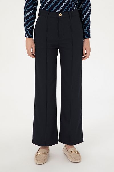 U.S. Polo Assn. Women's Navy Blue Straight Fit Canvas Trousers 50298546 -Vr033