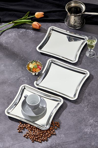 Milenay Elegante Square Series Chrome Presentation Tray, Promise Engagement Tray, 22cm, Avant-Garde Design, 3 Pieces