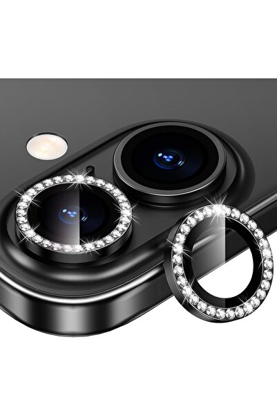 HyperAge iPhone 16 & iPhone 16 Plus Uyumlu Taşlı Kamera Koruyucu Lens Temperl...