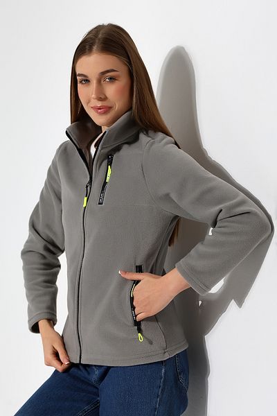 TİJA Women's Zippered Pocket, Gray Fleece Cardigan, Jacket, Anti Pilling Non-Pilling Fleece
