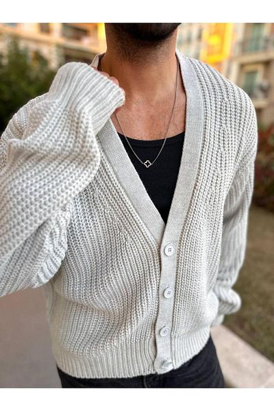 elkumoda Βαμβακερή ζακέτα με μοτίβο πλεκτού - γιακάς σάλι, αντιπηκτική, με κουμπιά