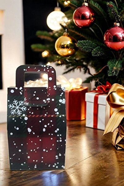 Emtory Home 5 Adet Ekoseli Karton Çanta - Hediye Paketi - Hediye Çantası - Yılbaşı Süsü 10x15 Cm