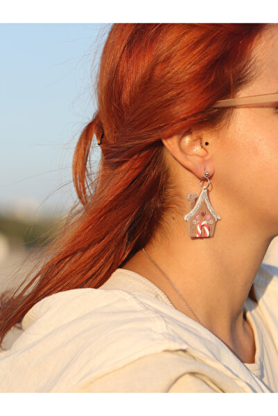 Doa Design El Yapımı Polimer Kil Yılbaşı Gingerbread House ,Süslü Kurabiye Ev , Kadın Küpe Aksesuar