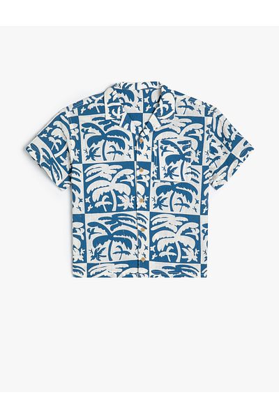 Koton Cotton Short Sleeve Palm Printed Shirt - Single Pocket