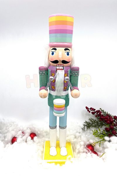 Huzur Party Store 40 εκ. Μακαρόνι Πολύχρωμος Καρυοθραύστης Τύμπανο Μόλυβδος Στρατιώτης Πρωτότυπο Χειροποίητο Παστέλ Ξύλινος Άνθρωπος