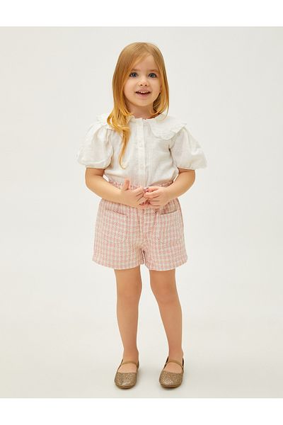 Koton Tweed Shorts with Pocket Detail and Elastic Waist