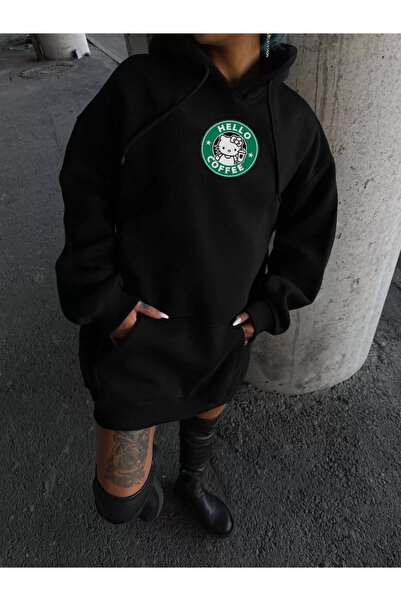 LUMİART Women's Three Thread P Cotton U K Hooded Sweatshirt - Black