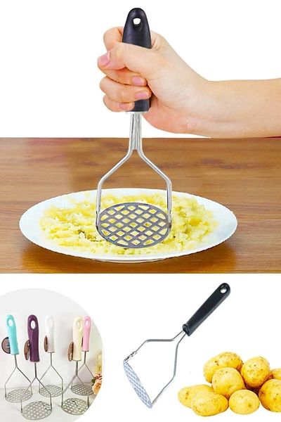 FBZhome Practical Potato Paste Metal Potato Masher with Colorful Handle