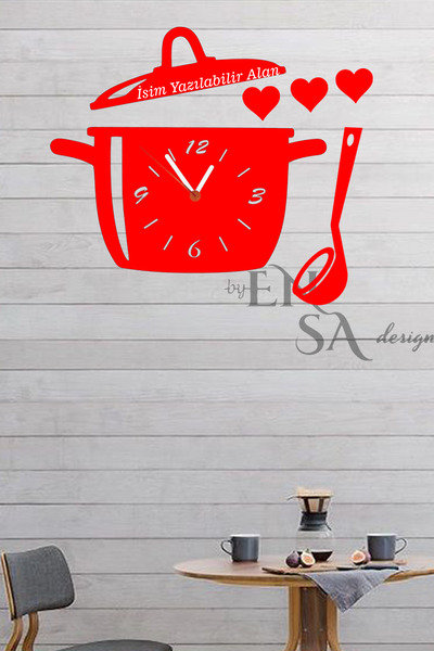 Ensa Design Mutfak Duvar Saati Tencere Kapak Modelli - Isim Yazılabilir - Ahş...