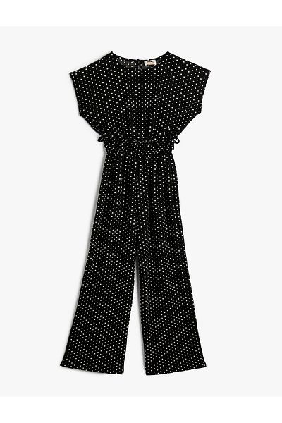 Koton Round Neck and Gathered Waist Polka Dot Jumpsuit