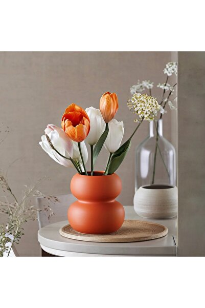 Lui Tasarım İskandinav Tarzı Dekoratif  Seramik Vazo Terracotta Rengi 15 cm
