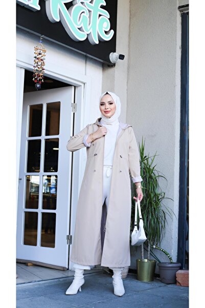 Marjinal City Krem Tamboy  İçi Çizgili Trençkot