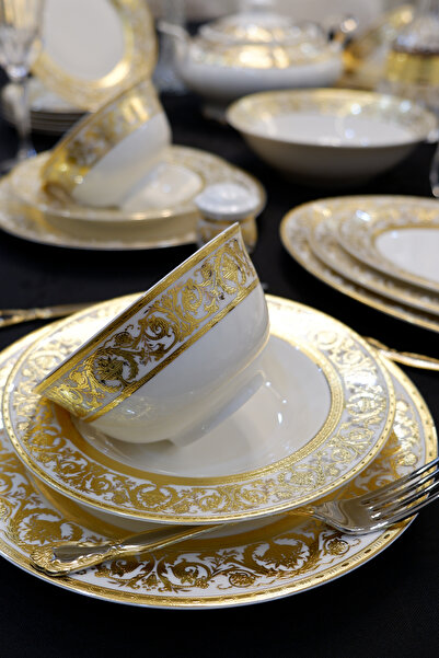 Camilla Isabelle 61 Parça 12 Kişilik 24k Kabartmalı Altın Yemek Takımı M2