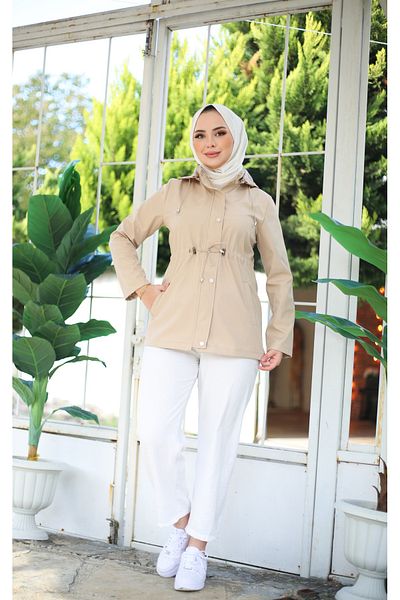 Marjinal City Cream Hooded Short Trench Coat