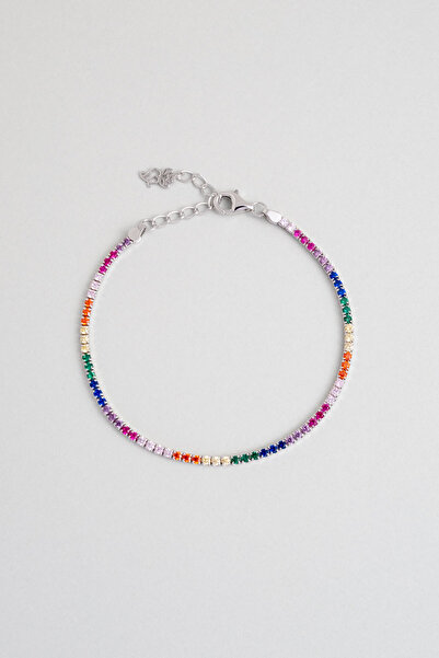 So CHIC... Gökkuşağı 18 Ayar Beyaz Altın Kaplama 19 Cm Gümüş Su Yolu Bileklik