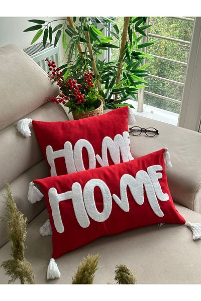 en gözde home New Year Christmas Themed 2 Pcs Throw Pillow Cover
