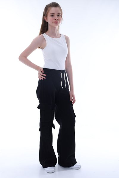 Pantulux Pantaloni din denim din bumbac 100% model cu buzunar cargo elastic pentru copii