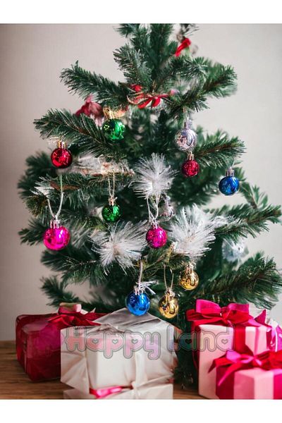 Happyland Christmas Bright 3cm Colorful Pine Tree Ball - 12 Pcs Mini Cici Balls