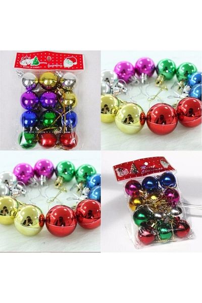 Happyland Christmas Bright 3cm Colorful Pine Tree Ball - 12 Pcs Mini Cici Balls