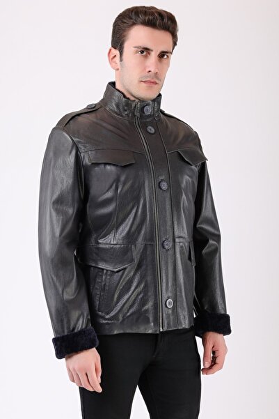 Leather Club Siyah Kürk İçlikli Commander Hakiki Deri Ceket