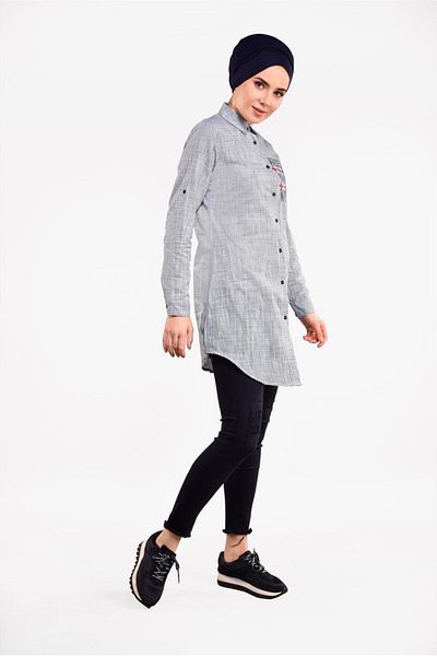 TRENDTESETTÜR Women's Gray Text Embroidered Tunic 3103