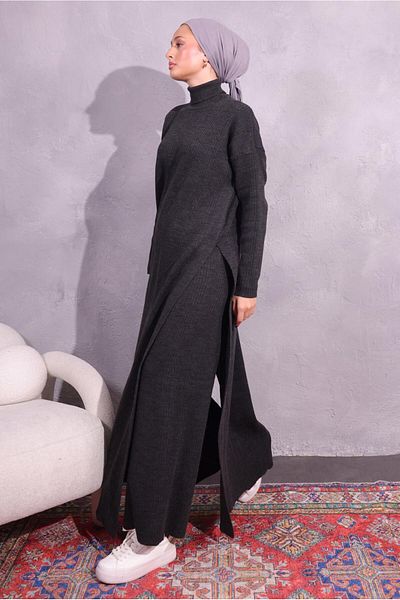 TRENDTESETTÜR Gray Knitwear Set - Women's Anthracite Pants t 8809