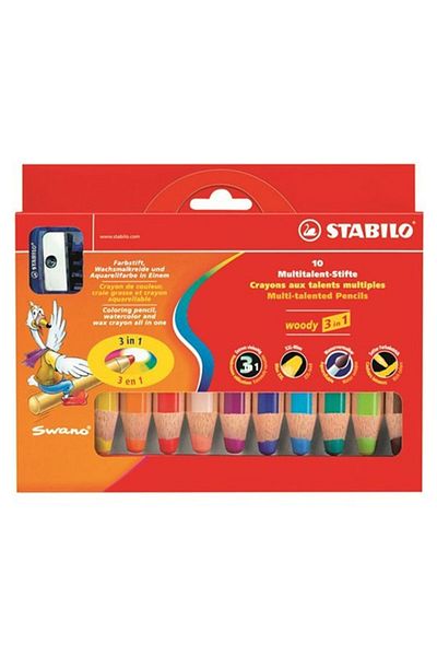 Stabilo Woody 3in1 Duo - 10 Colors Dry Paint, Eo882/10-2