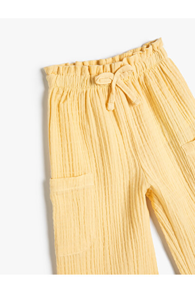 Koton Bol Paça Pantolon Müslin Kumaş Cep Detaylı Beli Lastikli Dokulu