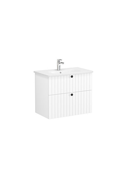 VitrA Root 69436 Groove Lavabo Dolabı, İki Çekmeceli, 80 cm, Mat Beyaz, Yuvarlak Lavabolu