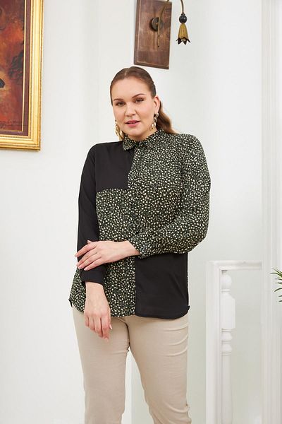 RMG Plus Size Khaki Shirt with Shoulder Garnish