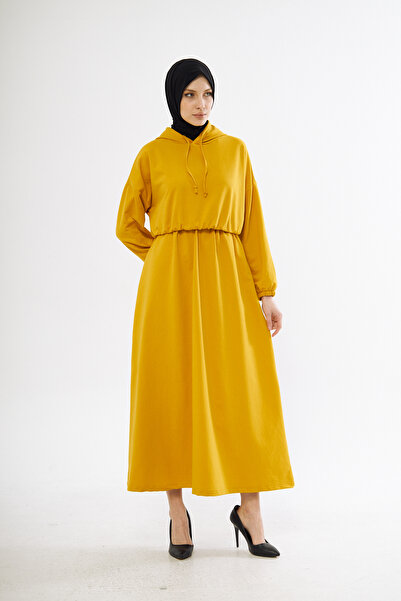 ESPİNA Kadın Beli Büzgülü Kapüşonlu Ve Cepli 2 Iplik Uzun Elbise