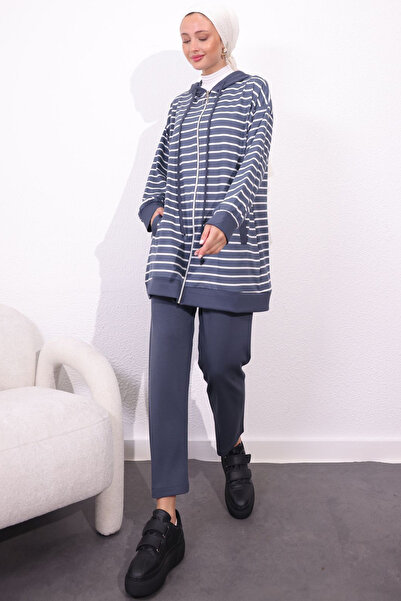 benguen Anthracite 4513 Striped Double Set