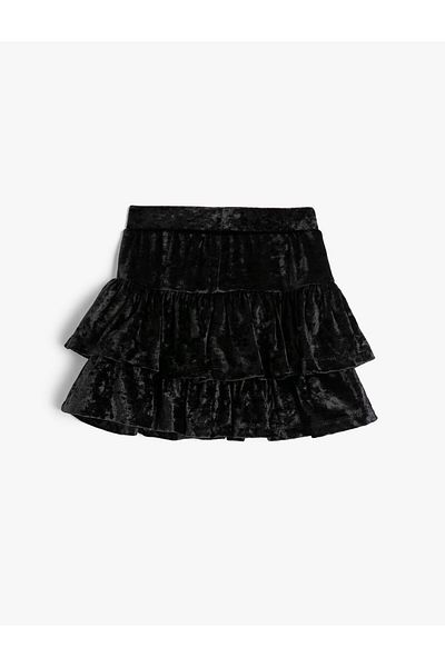 Koton Velvet Skirt Ruffled Layered