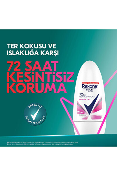 Rexona Üstün Koruma Kadın Roll On Deodorant Powder Dry 72 Saat Kesintisiz Koruma 50 ml