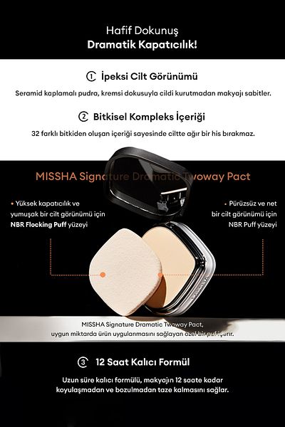 Missha مسحوق معدني مناسب للاستخدام الرطب والجاف Signature Dramatic Twoway Pact SPF 25/PA++ (رقم 23 رمل)