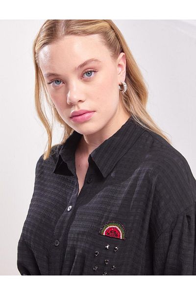 Kayra Embroidered Long Tunic Black