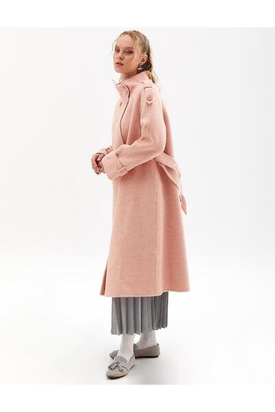 Kayra Premium Powder Color Fish Back Patterned Wool Coat