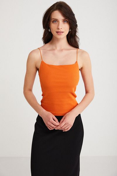 ETHIQUET Ayane, bumbac, slim fit, cu bretele subțiri, guler pătrat, portocaliu de bază