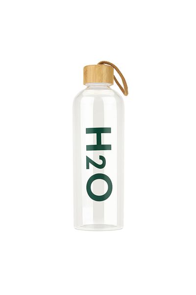 Tohana قارورة زجاجية H2O بغطاء من الخيزران - شفافة - 600 مل