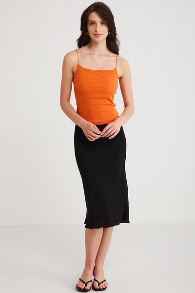 ETHIQUET Ayane, bumbac, slim fit, cu bretele subțiri, guler pătrat, portocaliu de bază