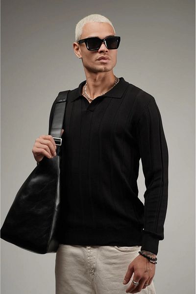 Butik ТРЕНДИРАН WE Плетена пуловер с жакардово деколте с поло яка