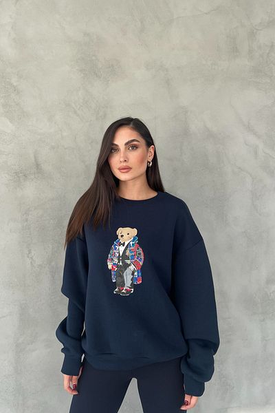 Seda Yalçın Atelier Navy Blue Teddy Bear Printed Sweatshirt