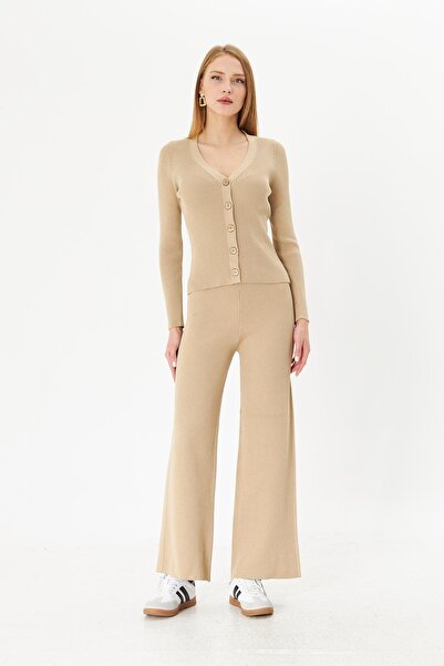 Irmak Kerekli Set de tricotaje pentru femei Camel Color - Cardigan și pantalo...