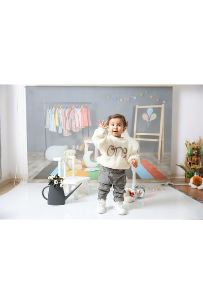 sevenpounds El İşlemeli Ekru Kazak Üzerine Krem ONE Yaş Kazağı