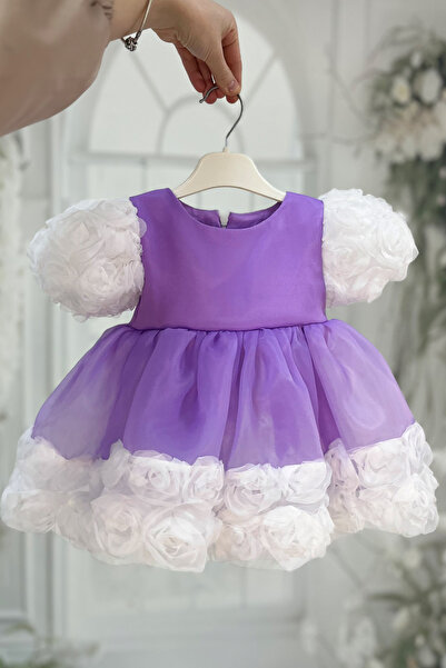 Bertuğ Bebek Lila Karolin Beyaz Gül Mix Kız Çocuk Bebek Abiye Elbise